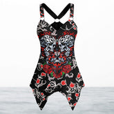 Rose Skull Sugar Women's Racing Tank Top With Irregular - Wonder Skull